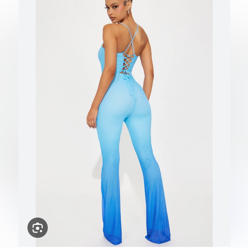 Women's Blue Gradient ombré mesh Jumpsuit